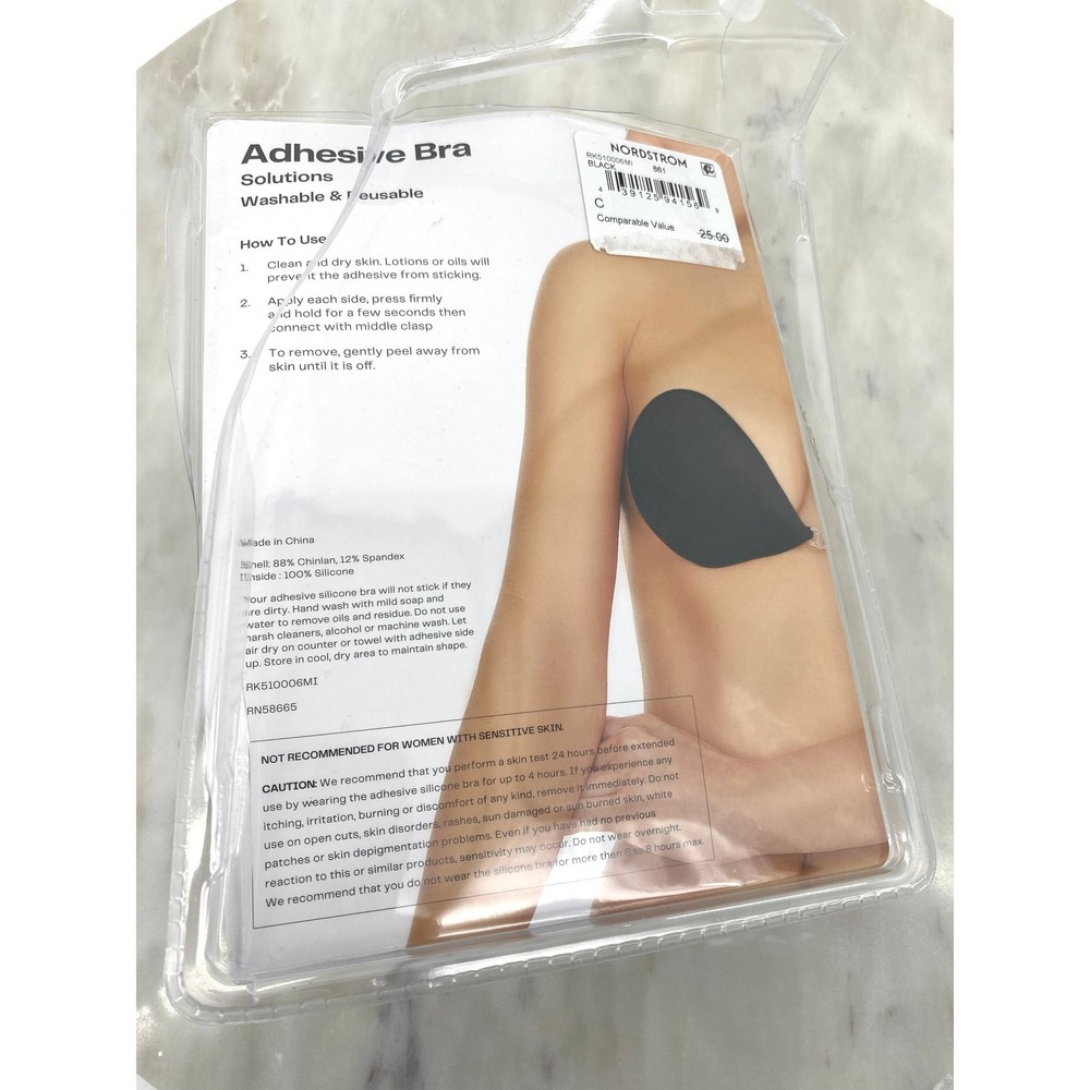 Nordstrom‎ Rack Adhesive Bra Backless Strapless Plunge Neck Black Size C - Picture 2 of 5